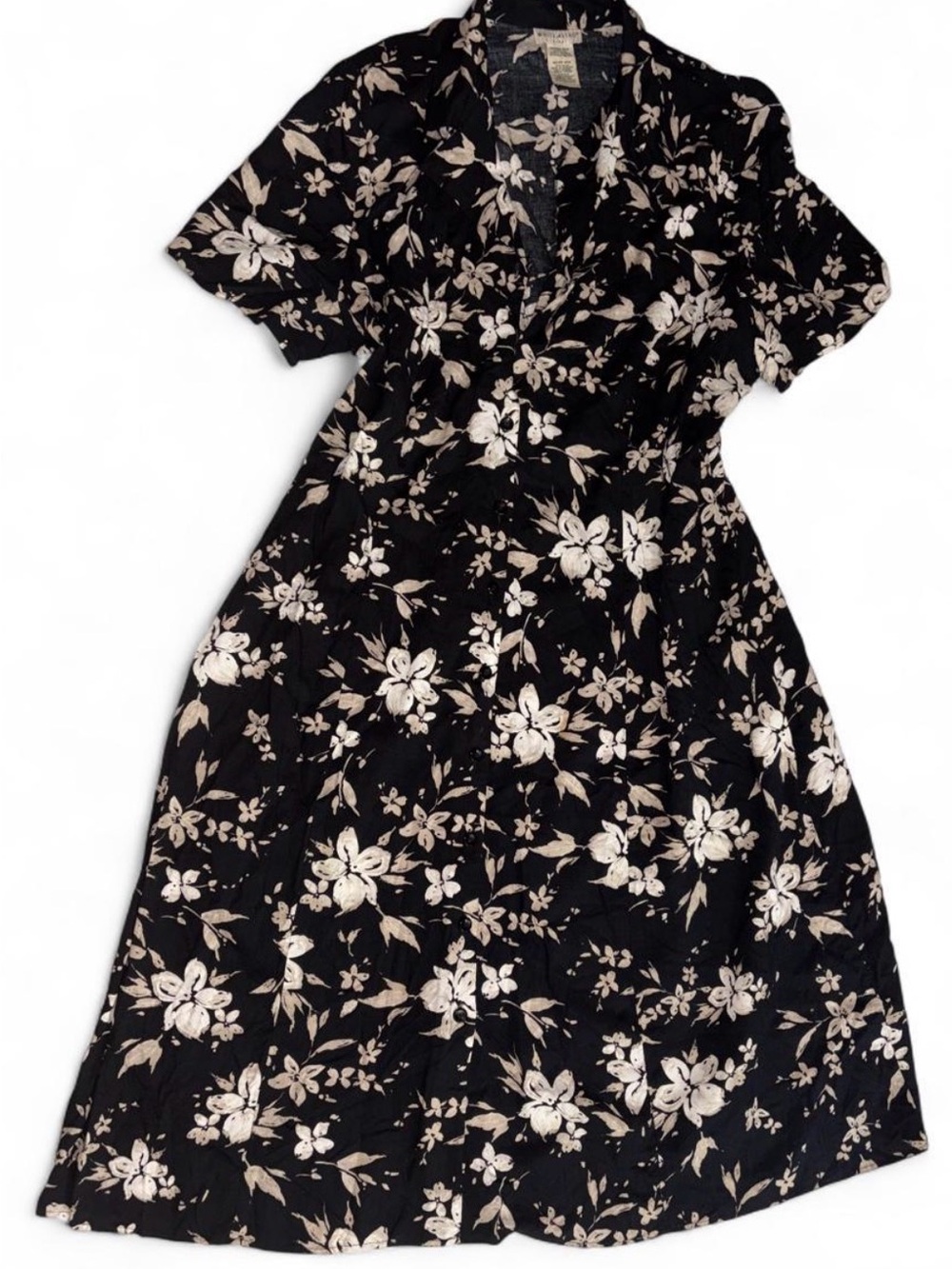 White Stag Black Midi Dress with Cream Floral Print